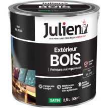 Peinture Bois Microporeux Extérieur Satin - Portes, fenêtres, portails, mobilier de jardin - Noir 2,5 l - Julien