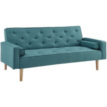 Mobilier Deco - juliette - Canapé clic clac en tissu bleu avec pieds en bois