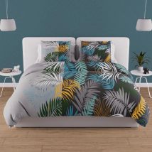 Soleil D Ocre - Parure housse de couette en coton 57 fils 240x220 cm jungle bleu, par Soleil d'Ocre