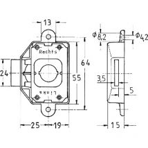 Möbel-Riegelschloss ass 1781 Dornmass: 25mm, ohne Zylinder - Junie
