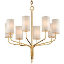 Juniper Lampadario 8 Luci Texture Foglia Oro, Paralume Tessuto