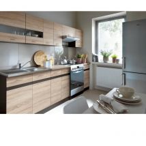 Junona Cuisine complete avec éclairage led et plan de travail l 2m40 - Décor chene sonoma