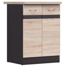 JUNONA Meuble bas de cuisine 60 cm - 2 Portes - Plan de travail - Chene sonoma