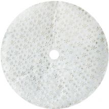 Fei Yu - Jupe d'arbre de noël blanche, courte peluche, flocon de neige, coussin rond, tapis, tablier, décoration de la maison