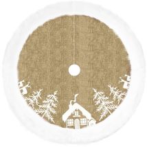 Jupe d'arbre de Noël Vosarea Tapis de base d'arbre de Noël Ornements d'arbre de Noël de vacances Décorations de fête à domicile Beige