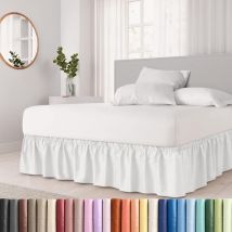 Jupe de lit enveloppante – Blanc – Convient aux lits jumeaux jusqu'à 60 cm – Élastique facile à installer – Jupe de lit plissée en tissu brossé –