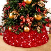 Jupe de Sapin de Noël, Cache Pied Sapin de Noel, Jupe pour Arbre de Noël avec Rouge Paillettes 60×40cm, Collier de Sapin de Noël, Décoration Pied de