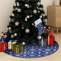 Jupe de sapin de Noël de luxe avec chaussette Bleu 122 cm Tissu