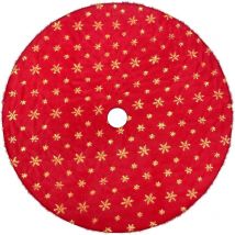 Jupe de sapin de Noël en fausse fourrure, 122 cm, tapis de sapin rouge avec flocons de neige dorés brodés pour Noël, hiver, Nouvel An, décorations