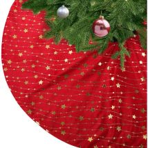 Jupe de Sapin de Noël Tapis de Sapin de Noel Rouge Couvre-Pied de Sapin Étoiles d'or Couvre Pied Sapin Noël pour Décorations de Maison de Vacances de