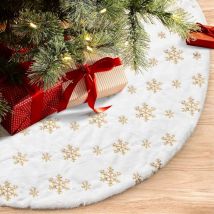 Cyslmuk - Jupe de sapin de Noël Tapis en fausse fourrure avec broderie de flocons de neige Décoration de sapin de Noël Gold Glitter 78cm