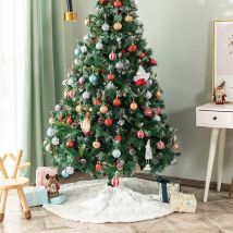 Jupe de Sapin de Noël Tapis en Fausse Fourrure avec Broderie Flocon de Neige Doré Fête de Noël Décoration de Sapin de Noël Paillettes d'argent 78cm