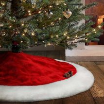Mezheng - Jupe de sapin de Noël, grande jupe de sapin en velours rouge et blanc de 48 po pour décorations de fête et de vacances, lavable