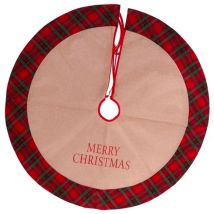 Couvre-pied De Sapin De Noël En Jute Et Tissu Écossais 90cm