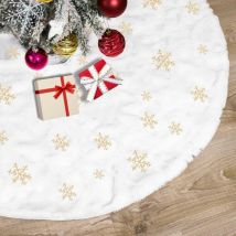 Jupe pour Sapin de Noël, Jupe de Sapin de Noël Blanche, Jupe Sapin de Noël Or Flocon de Neige, D茅coration Cache Pied au Bout de Sapin, Tapis Sapin