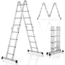 Juskys Aluminium Multifunktionsleiter klappbar – Leiter 4-teilig bis 150 kg - Gelenkleiter Klappleiter Stehleiter Aluleiter – 4x4 Stufen – 4,7 m Länge
