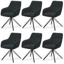 Juskys Drehstuhl Clyde 6er Set mit Armlehne - Stoff Bezug - Esszimmerstuhl modern - Polsterstuhl Esszimmer - 120 kg belastbar - Stuhl Cord Dunkelgrau
