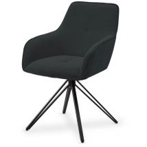 Drehstuhl Clyde mit Armlehne - Stoff Bezug - Esszimmerstuhl modern - Polsterstuhl Esszimmer - 120 kg belastbar - Stuhl Cord Dunkelgrau - Juskys