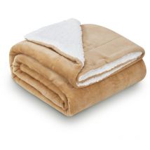 Juskys - Fleecedecke mit Sherpa - flauschig, warm, waschbar - Decke / Plaid für Bett und Couch - Tagesdecke, Kuscheldecke - 150x200 cm - Camel