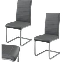 Juskys Freischwinger Schwingstuhl Vegas 2er Set in Grau – Esszimmerstuhl mit Metall-Gestell & Bezug aus Kunstleder – Moderner Küchenstuhl