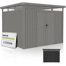 Juskys - Gerätehaus Luzern Pro - Metall Geräteschuppen mit Türen & Fenstern - wetterfest & abschließbar - Fahrradgarage, Gartenhaus - 8,6 m², Taupe