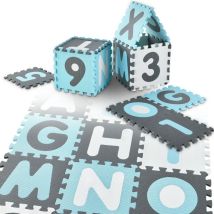 Juskys - Kinder Puzzlematte Noah – blau für Jungen – 36 Teile mit Buchstaben a-z & Zahlen 0-9 – ab 10 Monate – Schaumstoff Puzzle Spielmatte