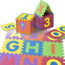 Kinder Puzzlematte Kim – bunt für Kleinkind – 36 Teile mit Buchstaben a-z & Zahlen 0-9 – ab 10 Monate – Schaumstoff Puzzle Spielmatte rutschfest