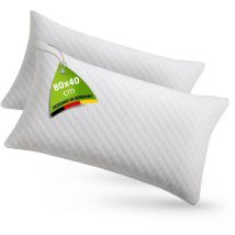 Kissen 40x80 cm für Bett - 2er Set Kopfkissen mit Memory-Foam Füllung - Kissenfüllung atmungsaktiv - Bezug waschbar - Bettkissen Weiß - Juskys