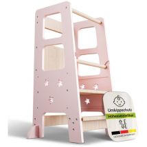 Lernturm Henny - für Kinder ab 1 Jahr, Stehhilfe, 3-fach höhenverstellbar, Umkippschutz, Küchenhelfer - Rosa - Juskys