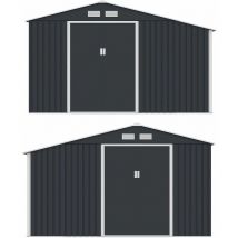 Juskys - Metall Gerätehaus xl mit Holzunterstand, Schiebetür, Lüftungsgitter, Fundament - Geräteschuppen Gartenhaus Metallgerätehaus Holzregal - Grau