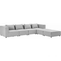 Juskys - modulares Sofa Domas xxl - Couch für Wohnzimmer - 2 Ottomanen, Armlehnen & Kissen - Ecksofa Eckcouch Ecke - Wohnlandschaft Stoff Hellgrau