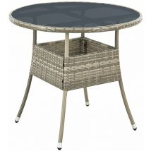Polyrattan Gartentisch Yoro wetterfest - Balkontisch ø 80 cm rund - Rattan Beistelltisch mit Glasplatte - kleiner Tisch für Balkon - Grau - Juskys