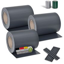 Juskys - pvc Sichtschutzstreifen Doppelstabmatten Zaun 3er Set - 3 Rollen á 35m x 19cm - Befestigungsclips - Zaunfolie Sichtschutz Windschutz –