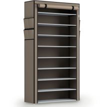 Schuhschrank l 9 Ebenen, Schuhregal geschlossen 45 Paar Schuhe, Stoff Bezug wasserabweisend, Schuhaufbewahrung Stoffschrank Stecksystem Hellbraun