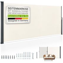 Seitenmarkise Dubai ausziehbar blickdicht – Sichtschutz für Balkon & Terrasse, Seitenrollo Wandhalterung, 500 x 200 cm – beige - Juskys