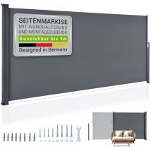 Seitenmarkise Dubai ausziehbar blickdicht – Sichtschutz für Balkon & Terrasse, Seitenrollo Wandhalterung, 500 x 200 cm – anthrazit - Juskys