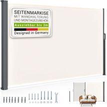 Seitenmarkise Dubai ausziehbar blickdicht – Sichtschutz für Balkon & Terrasse, Seitenrollo Wandhalterung, 300 x 160 cm – beige - Juskys