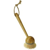 JVL - Round Bamboo Long Handle Washing Up Dish Brush, Natural