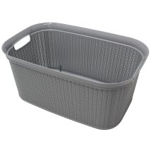 Knit Design Loop Plastic Rectangular Linen Washing Basket with Handles, Grey