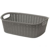JVL - Knit Design Loop Plastic Rectangular Small Storage Basket with Handles, Grey