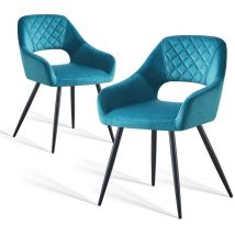 JYMTOM 2pcs Sarcelle Chaises de Salle à Manger Velours Rembourré Pied en Métal Noir Cuisine Salon
