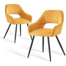 Jymtom - 2pcs Jaune Chaises de Salle à Manger Velours Rembourré Pied en Métal Noir Cuisine Salon