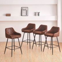 Jymtom - Ensemble De 4 Chaises Hautes De Bar Tabourets De Cuisine Salle À Manger Avec Dossier, Accoudoirs Et Repose-pieds Réglable - Similicuir Marron