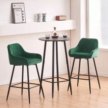 Jymtom - Ensemble de 2 Chaises Hautes de Bar Tabourets de Cuisine Salle à Manger avec Dossier, Accoudoirs et Repose-Pieds Réglable - Velours Vert