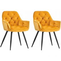 Jymtom Lot de 2 Fauteuils en Velours de Salle à Manger avec Accoudoirs et Dossier et Les Pieds en Métal au Style Moderne Jaune