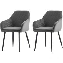 Lot de 2 Chaise de salle à manger, Fauteuil, Siège rembourrée, avec accoudoirs, pieds en métal, revêtement en velours, pour salon, chambre - Gris