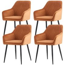 Lot de 4 Chaise de salle à manger, Fauteuil, Siège rembourrée, avec accoudoirs, pieds en métal, revêtement en velours, pour salon, chambre - Orange