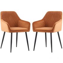 Lot de 2 Chaise de salle à manger, Fauteuil, Siège rembourrée, avec accoudoirs, pieds en métal, revêtement en velours, pour salon, chambre - Orange