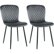 Lot de 2 chaises de salle à manger en velours avec dossier et pieds en métal - Gris scandinave avec revêtement en velours - Pour table à manger,