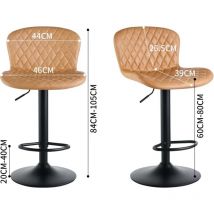 Jymtom - Lot de 4 tabourets de bar en velours avec dossier, assise rembourrée, hauteur réglable, pivotants à 360°, pour bar, cuisine, bistro,